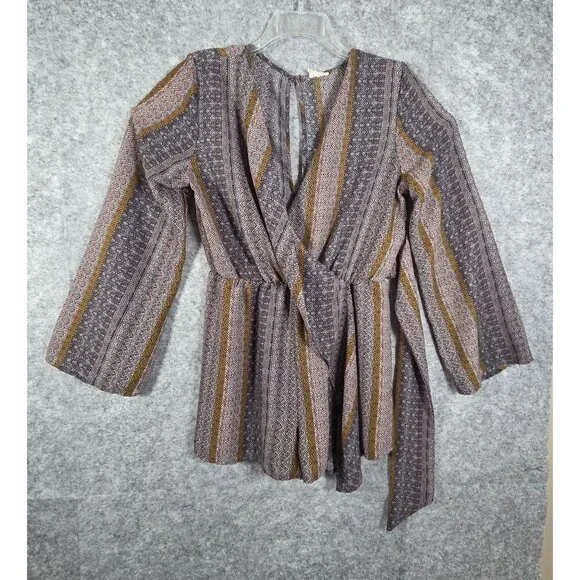 Peach Love Women’s Long Sleeve Romper Multicolor Size M Boho Floral One Piece - Picture 2 of 10